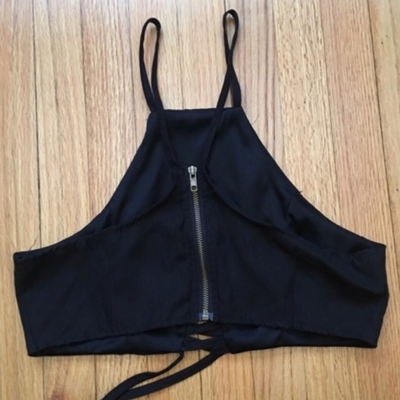 Black Cross Cross Wrap Suede Crop Top - Picture 3 of 5